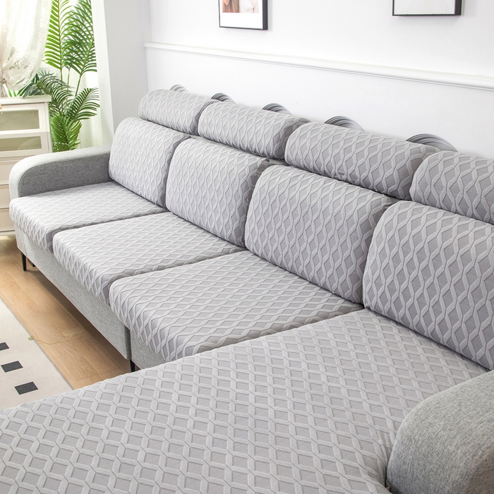 91家纺网 家纺一手货源 找家纺 千彤沙发垫 2024新款常规款拉花菱形格沙发套系列 银灰