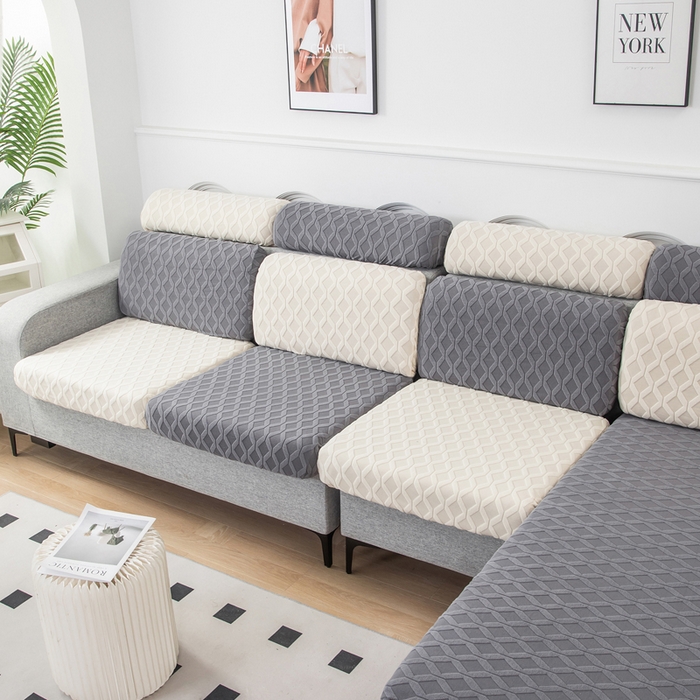 91家纺网 家纺一手货源 找家纺 千彤沙发垫 2024新款常规款拉花菱形格沙发套系列 深灰米黄