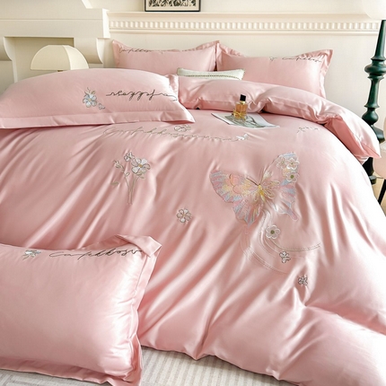 91家纺网 家纺一手货源 找家纺 （总）大麦乐田 2024新款天丝刺绣四件套--浪漫永恒