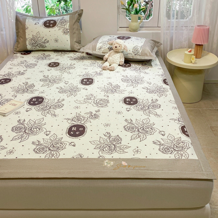 91家纺网 家纺一手货源 找家纺 慕澄2024新款A类时尚印花刺绣冰藤凉席 床席款-黑玫瑰