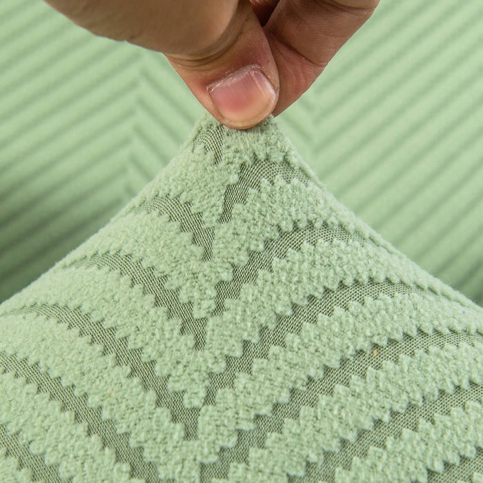 91家纺网 家纺一手货源 找家纺 千彤沙发垫 2024新款芝华士沙发套拉花绒人字纹系列 浅绿