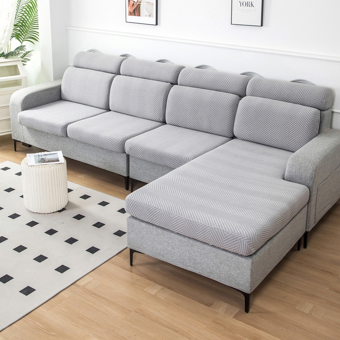 91家纺网 家纺一手货源 找家纺 千彤沙发垫 2024新款常规款拉花人字纹沙发套系列 银灰