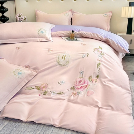 91家纺网 家纺一手货源 找家纺 （总）大麦乐田 2024新款磨毛刺绣四件套--半岛玫瑰
