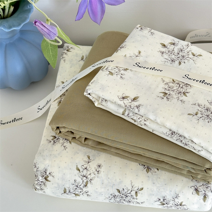 91家纺网 家纺一手货源 找家纺 曼之夏 2024新款全棉印花双层纱四件套 木棉花