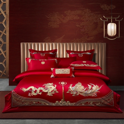 91家纺网 家纺一手货源 找家纺 （汇总）高大尚婚庆馆 2025新款长绒棉囍嫁系列婚庆四件套