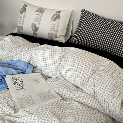 91家纺网 家纺一手货源 找家纺 （总）艾沁家纺 2024新款黑白简约风全棉色织水洗棉四件套 