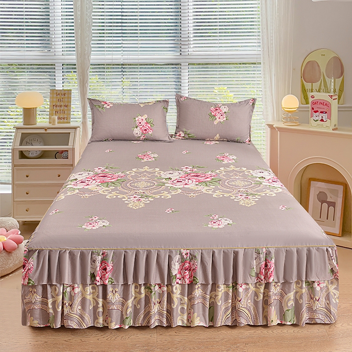 91家纺网 家纺一手货源 找家纺 小雨家纺 2026新款芦荟棉单件床裙+床裙三件套 舞动青春