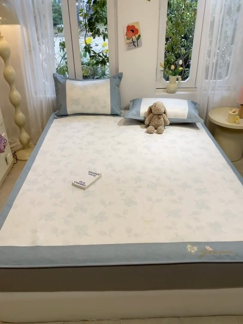 91家纺网 家纺一手货源 找家纺 慕澄2024新款A类时尚印花刺绣冰藤凉席 床笠款-叶子兔