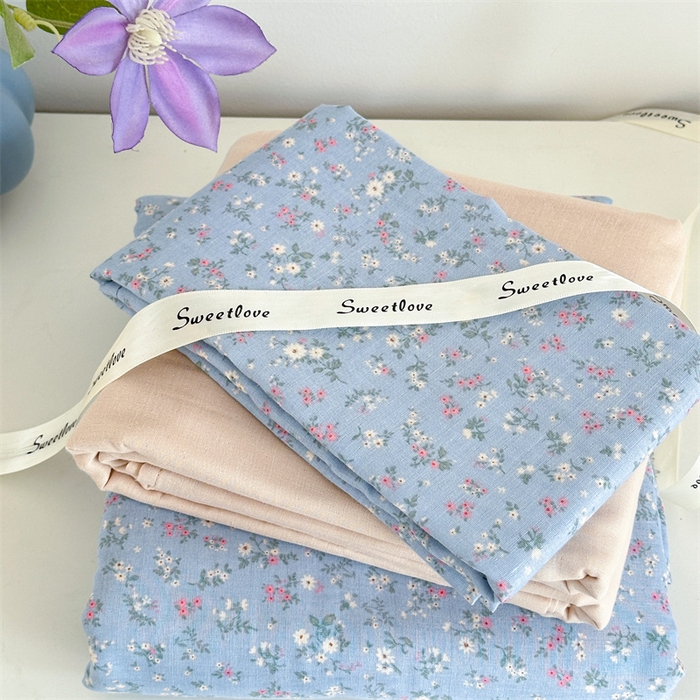 91家纺网 家纺一手货源 找家纺 曼之夏 2024新款全棉印花双层纱四件套 蓝韵