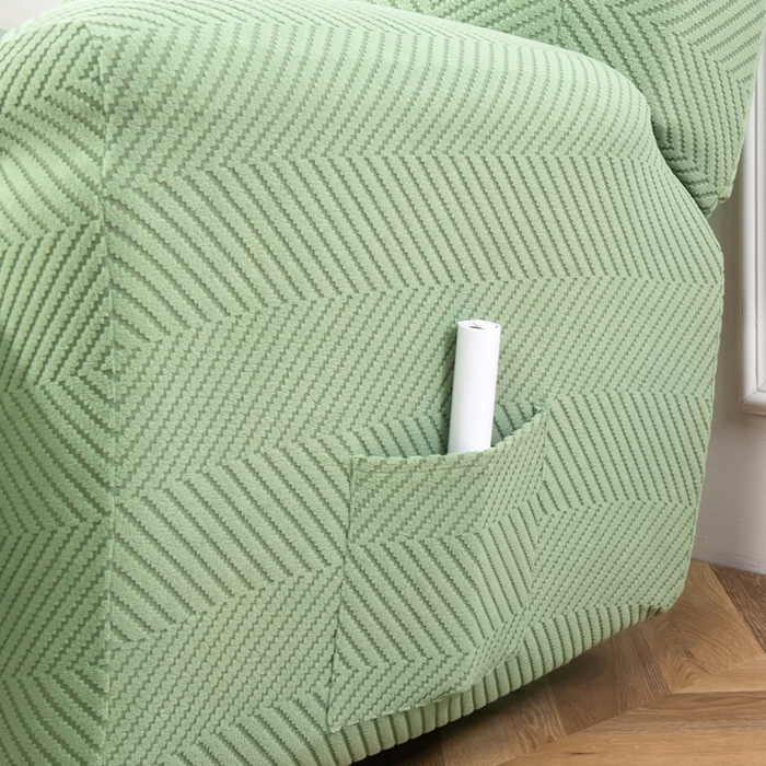 91家纺网 家纺一手货源 找家纺 千彤沙发垫 2024新款芝华士沙发套拉花绒人字纹系列 浅绿