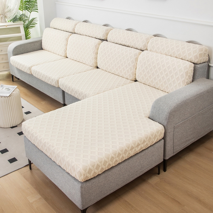 91家纺网 家纺一手货源 找家纺 千彤沙发垫 2024新款常规款拉花菱形格沙发套系列 米黄