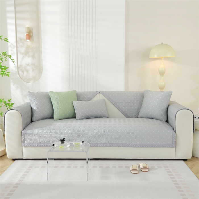 91家纺网 家纺一手货源 找家纺 共鸣沙发垫 2024新款夏季新款冰豆斜纹沙发垫 冰豆斜纹浅灰