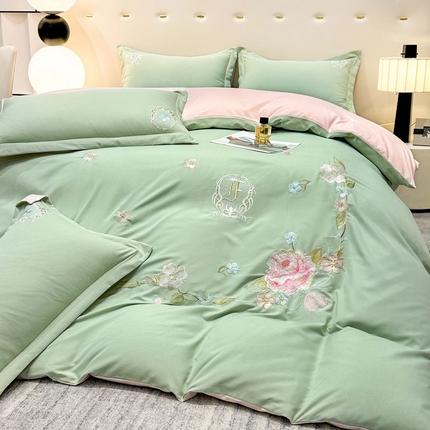 91家纺网 家纺一手货源 找家纺 （总）大麦乐田 2024新款磨毛刺绣四件套--半岛玫瑰