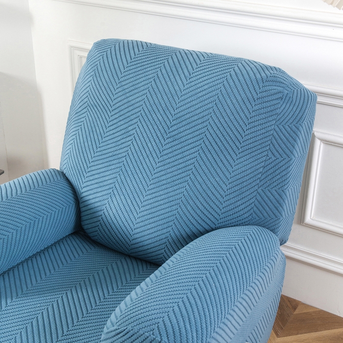 91家纺网 家纺一手货源 找家纺 千彤沙发垫 2024新款芝华士沙发套拉花绒人字纹系列 水蓝