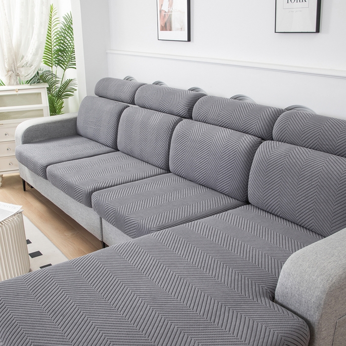 91家纺网 家纺一手货源 找家纺 千彤沙发垫 2024新款常规款拉花人字纹沙发套系列 深灰