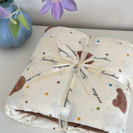 91家纺网 家纺一手货源 找家纺 曼之夏 2024新款全棉印花双层纱四件套 熊仔