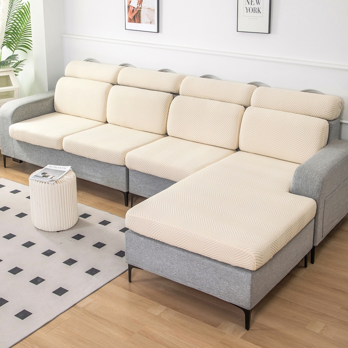 91家纺网 家纺一手货源 找家纺 千彤沙发垫 2024新款常规款拉花人字纹沙发套系列 米黄