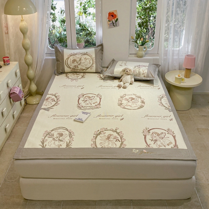 91家纺网 家纺一手货源 找家纺 慕澄2024新款A类时尚印花刺绣冰藤凉席 床席款-花仙子