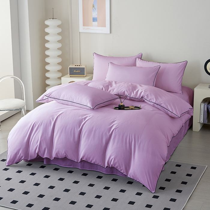 91家纺网 家纺一手货源 找家纺 欣喜来 2024新款纯棉40支133*72的滚边四件套 浅紫