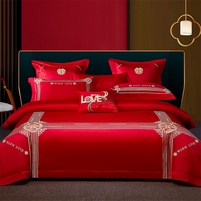 91家纺网 家纺一手货源 找家纺 高大尚婚庆馆 2025新款长绒棉囍嫁系列婚庆四件套 格调