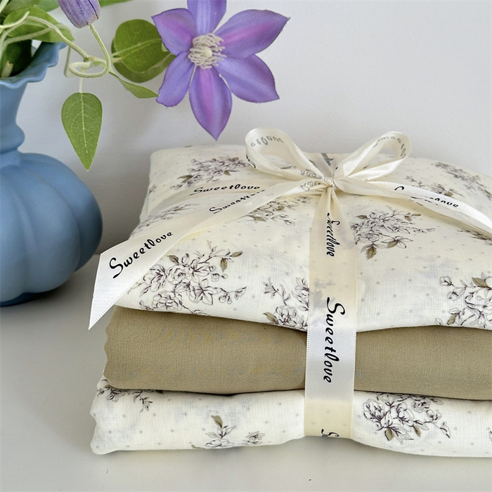 91家纺网 家纺一手货源 找家纺 曼之夏 2024新款全棉印花双层纱四件套 木棉花