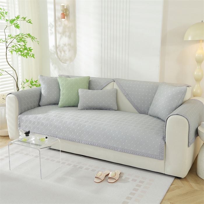 91家纺网 家纺一手货源 找家纺 共鸣沙发垫 2024新款夏季新款冰豆斜纹沙发垫 冰豆斜纹浅灰