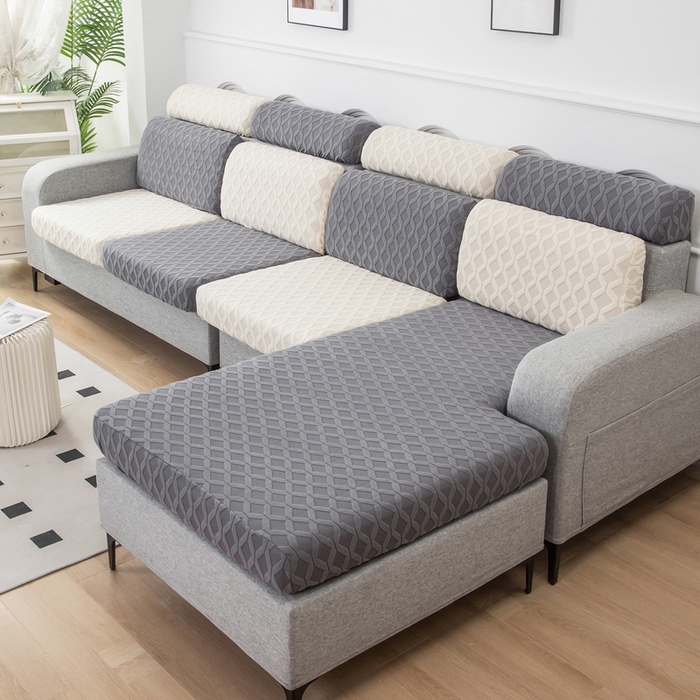 91家纺网 家纺一手货源 找家纺 千彤沙发垫 2024新款常规款拉花菱形格沙发套系列 深灰米黄