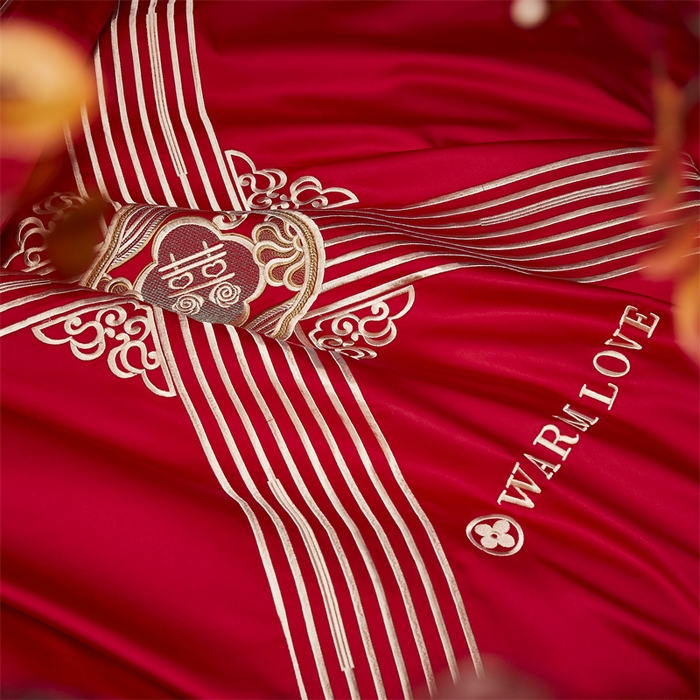 91家纺网 家纺一手货源 找家纺 高大尚婚庆馆 2025新款长绒棉囍嫁系列婚庆四件套 格调