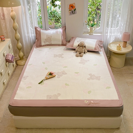 慕澄2024新款A类时尚印花刺绣冰藤凉席 床笠款-草莓熊