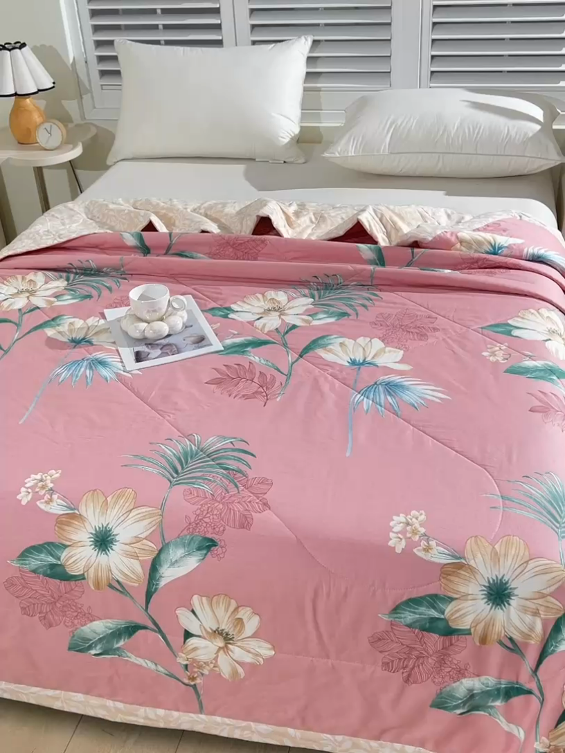 91家纺网 家纺一手货源 找家纺 羽梦家纺 2024新款全棉棉花夏被 玫瑰花语