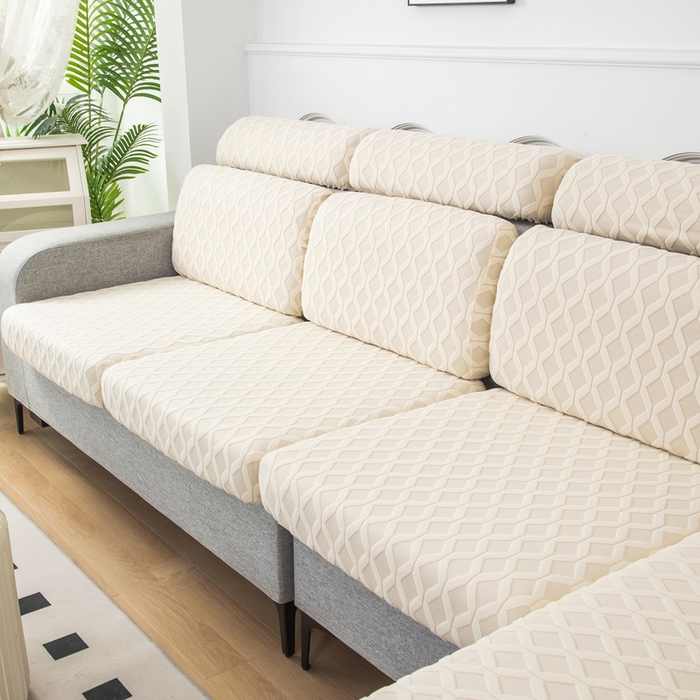 91家纺网 家纺一手货源 找家纺 千彤沙发垫 2024新款常规款拉花菱形格沙发套系列 米黄