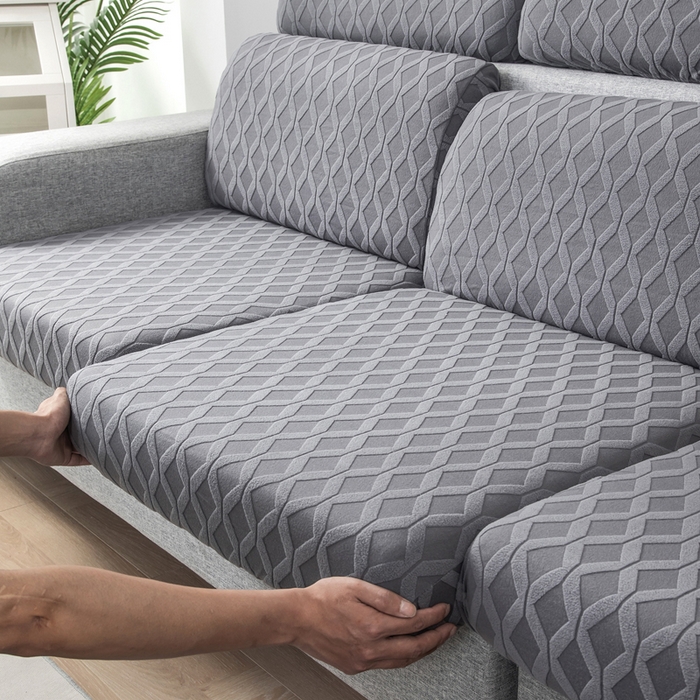 91家纺网 家纺一手货源 找家纺 千彤沙发垫 2024新款常规款拉花菱形格沙发套系列 深灰