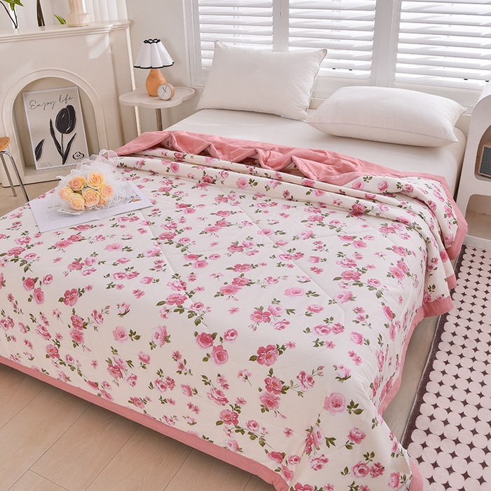 91家纺网 家纺一手货源 找家纺 羽梦家纺 2024新款全棉棉花夏被 玫瑰花语