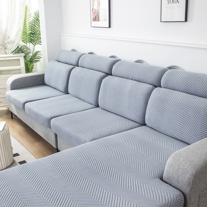 91家纺网 家纺一手货源 找家纺 千彤沙发垫 2024新款常规款拉花人字纹沙发套系列 蓝灰