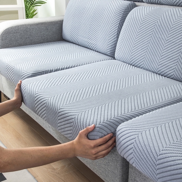 91家纺网 家纺一手货源 找家纺 千彤沙发垫 2024新款常规款拉花人字纹沙发套系列 蓝灰