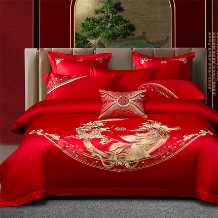 91家纺网 家纺一手货源 找家纺 （汇总）高大尚婚庆馆 2025新款长绒棉囍嫁系列婚庆四件套