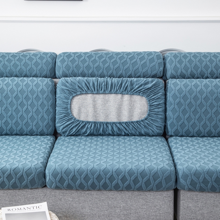91家纺网 家纺一手货源 找家纺 千彤沙发垫 2024新款常规款拉花菱形格沙发套系列 水蓝