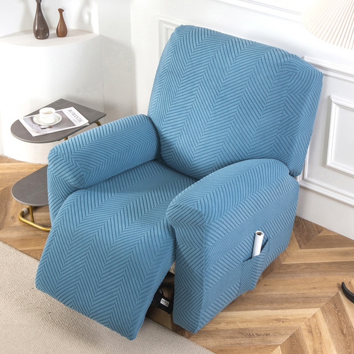 91家纺网 家纺一手货源 找家纺 千彤沙发垫 2024新款芝华士沙发套拉花绒人字纹系列 水蓝