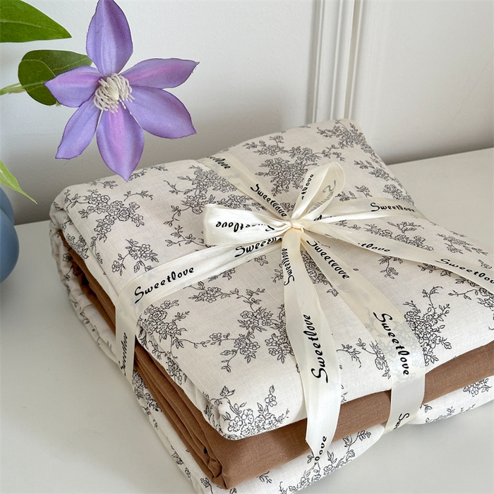 91家纺网 家纺一手货源 找家纺 曼之夏 2024新款全棉印花双层纱四件套 米苏