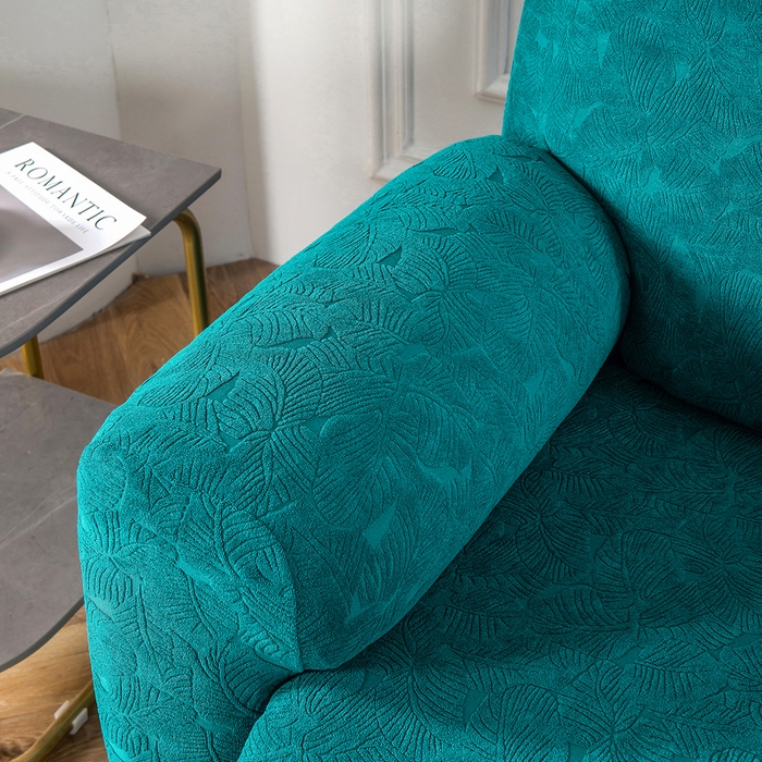 91家纺网 家纺一手货源 找家纺 千彤沙发垫 2024新款芝华士沙发套提花小树叶系列 孔雀蓝