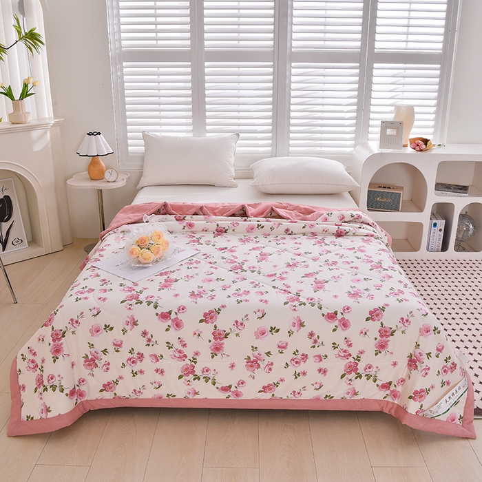 91家纺网 家纺一手货源 找家纺 羽梦家纺 2024新款全棉棉花夏被 玫瑰花语