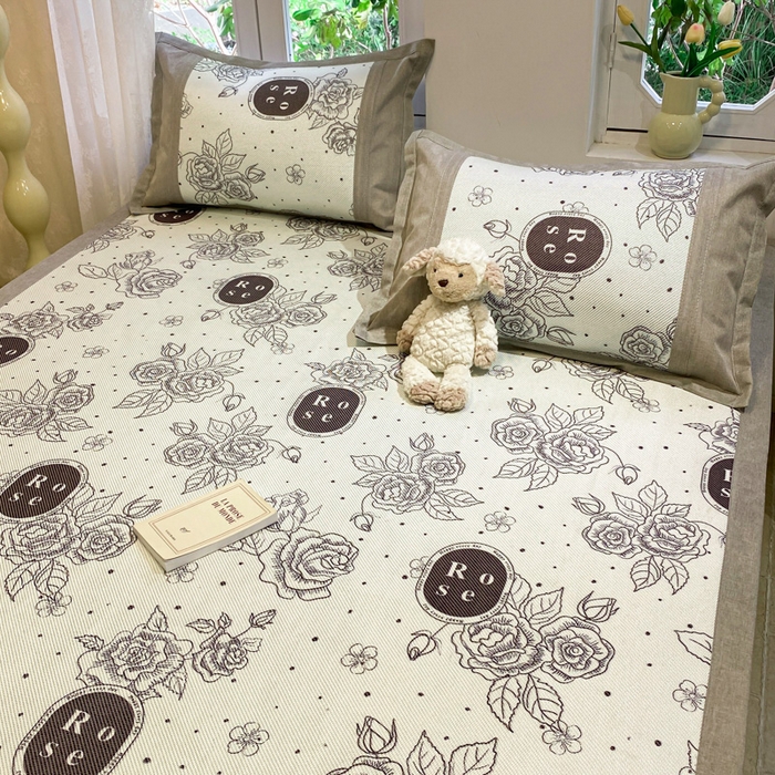 91家纺网 家纺一手货源 找家纺 慕澄2024新款A类时尚印花刺绣冰藤凉席 床席款-黑玫瑰