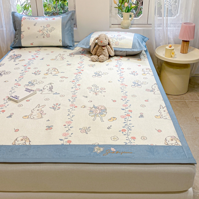 91家纺网 家纺一手货源 找家纺 慕澄2024新款A类时尚印花刺绣冰藤凉席 床席款-家园