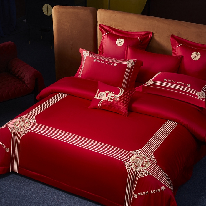 91家纺网 家纺一手货源 找家纺 高大尚婚庆馆 2025新款长绒棉囍嫁系列婚庆四件套 格调