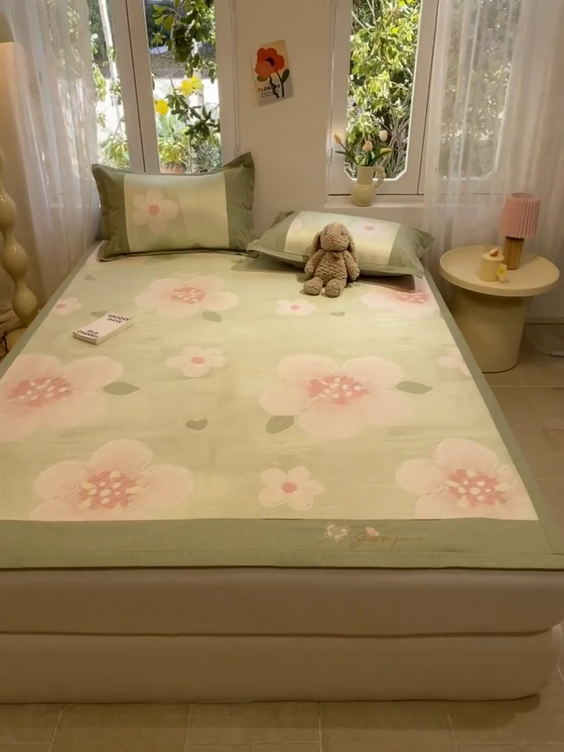 91家纺网 家纺一手货源 找家纺 慕澄2024新款A类时尚印花刺绣冰藤凉席 床席款-油画花