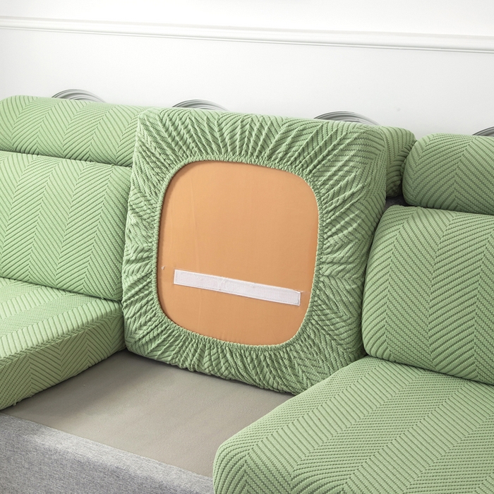 91家纺网 家纺一手货源 找家纺 千彤沙发垫 2024新款常规款拉花人字纹沙发套系列 浅绿