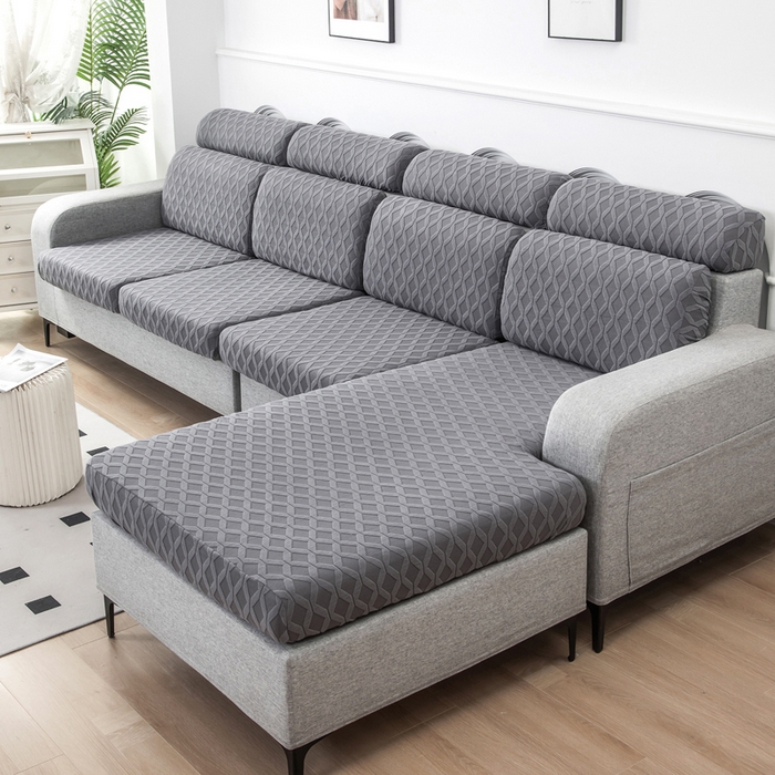 91家纺网 家纺一手货源 找家纺 千彤沙发垫 2024新款常规款拉花菱形格沙发套系列 深灰