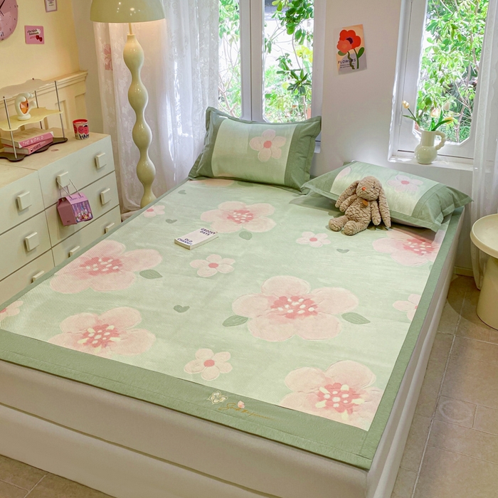 91家纺网 家纺一手货源 找家纺 慕澄2024新款A类时尚印花刺绣冰藤凉席 床席款-油画花