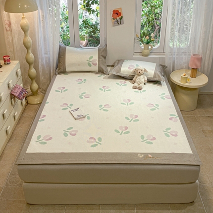 91家纺网 家纺一手货源 找家纺 慕澄2024新款A类时尚印花刺绣冰藤凉席 床席款-紫郁