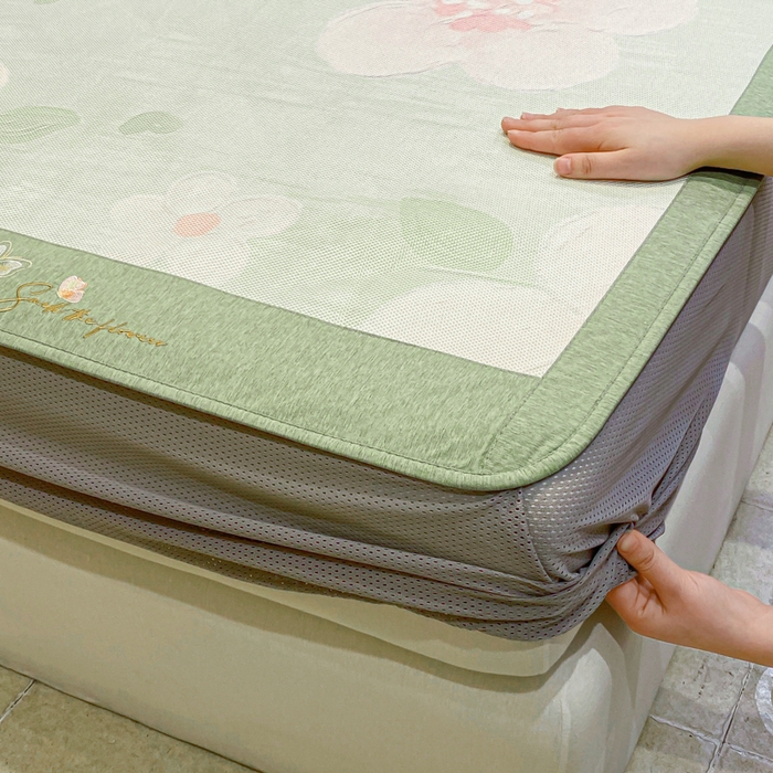 91家纺网 家纺一手货源 找家纺 慕澄2024新款A类时尚印花刺绣冰藤凉席 床笠款-油画花